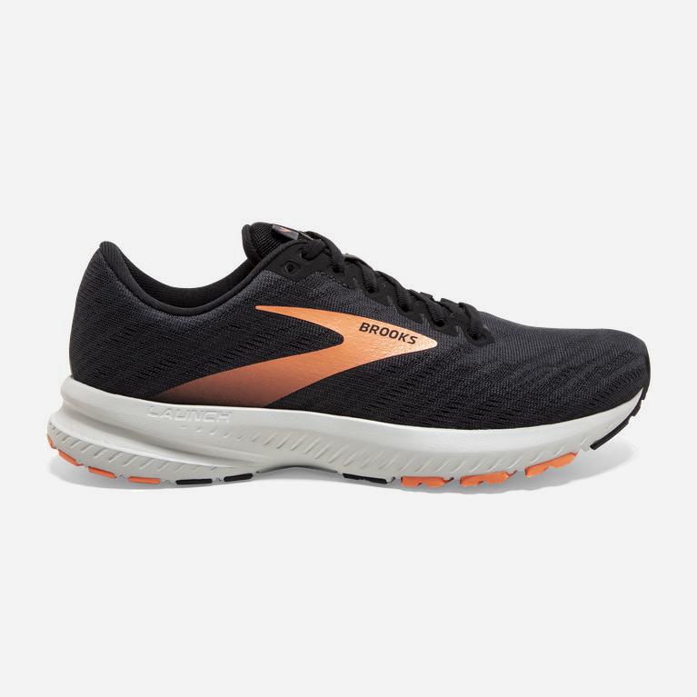 Brooks Launch 7 Israel - Women's Road Running Shoes - Ebony/Black/Cantaloupe (68432-RMON)